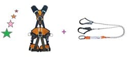 Karam KP45 Tam korumalı Emniyet Kemeri+ Karam KA341 Çift Bacaklı Şok Emicili Lanyard Karam Güvenlik Seti