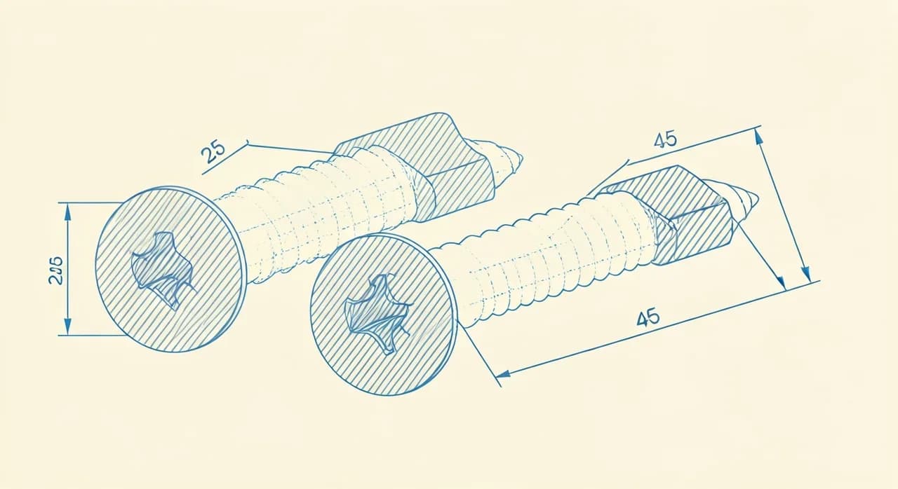 Alçıpan vidası boyları — 25 mm, 35 mm, 45 mm teknik çizim