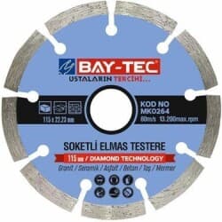 Soketli Elmas Testere 115 x 22-23mm - Sert Taş Ve Granit - Soketli Elmas Testere 115 mm dış çap × 22-23 mm mil bağlantı, standart taşlama makinesi uyumlu. Segmentli (soketli) elmas halka — agresif, sert taş için. Granit, sert taş, beton, döküm taş agresif kesim işlerinde tercih edilir; profesyonel inşaat ustası ve fayans tesisatçısı için temel ekipman.